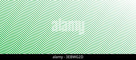 Green diagonal wave texture gradient. Wavy line pattern wallpaper. Fading curved linear halftone gradation. Thin to thick undulate stripe background for overlay, print, cover, graphic design. Vector Stock Vector