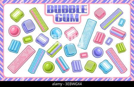 Vector Bubble Gums Set, collection of cut out illustrations of assorted bubblegums for candy shop, set of different circle chewing candies and many co Stock Vector