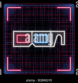 Paper 3d glasses, red and blue lenses, icon illustration. Glowing neon icon with border grid vector, editable strokes graphic style. Stock Vector