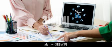 Cost reduction, cost saving concept shown on computer screen brisk, corporate business efficiently save cost and company resources by reduction of Stock Photo