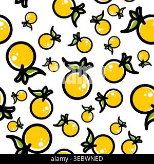 Orange Fruits Seamless Pattern Design. Lemon Vector Background Stock Vector