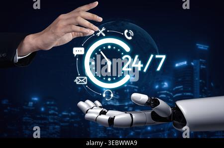 AI artificial intelligence supports 24-hour customer service with virtual assistants, real-time chat, and intelligent support tools ensuring fast Stock Photo