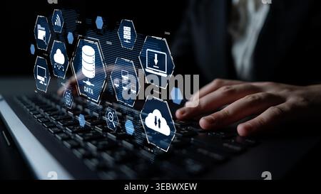 Cloud computing, cloud strategy, and cloud technology transforming digital infrastructure with scalable services, secure data storage, and cloud-based Stock Photo