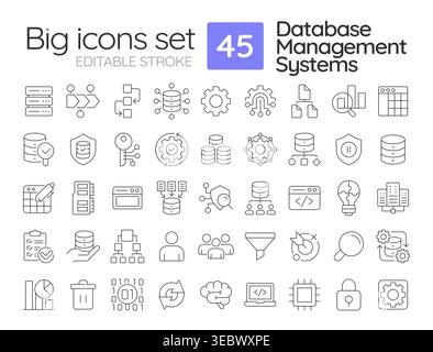 Database management systems line icons set Stock Vector