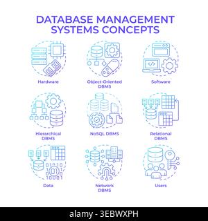 Database management systems blue gradient concept icons Stock Vector