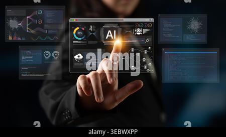 An AI development environment dashboard. This platform provides tools for coding, data science, and visualizing machine learning models, from the Stock Photo