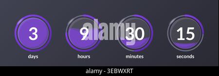 Liquid effect translucent countdown timer set on dark background Stock Vector