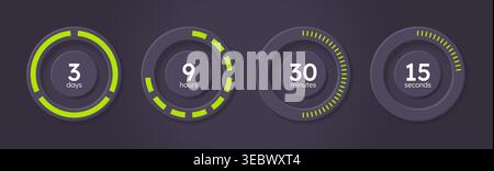 Time management countdown timer set on dark background Stock Vector