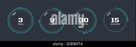 Glassmorphism blob countdown timer set on dark background Stock Vector