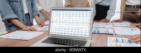 Accounting software on computer screen showing financial statement spreadsheets and account balance of corporate business offer accountant a fine Stock Photo