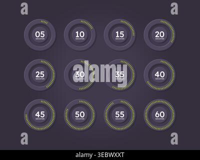 Time management countdown timer set on dark background Stock Vector