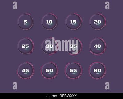 Glass glossy translucent countdown timer set on dark background Stock Vector