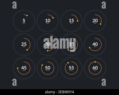 Orbit minimal countdown timer set on dark background Stock Vector