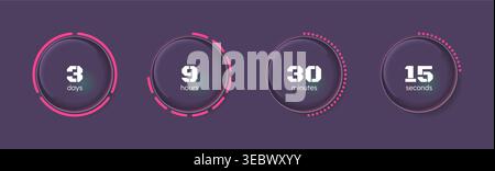 Glass glossy translucent countdown timer set on dark background Stock Vector