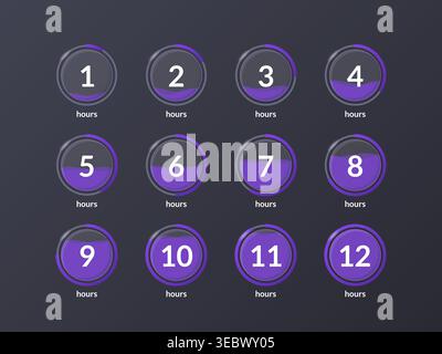 Liquid effect translucent countdown timer set on dark background Stock Vector