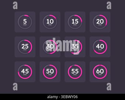 Magenta pink countdown timer set on dark background Stock Vector