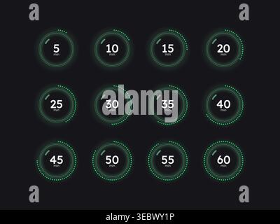Glass translucent countdown timer set on dark background Stock Vector
