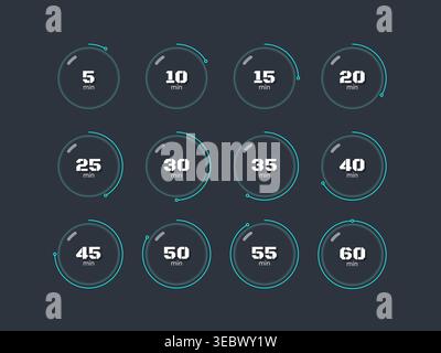 Glassmorphism blob countdown timer set on dark background Stock Vector