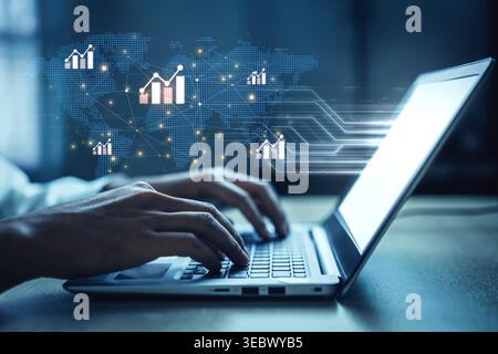Visualization of global economic growth and stock market data. Financial chart analysis shows international business performance and investment Stock Photo