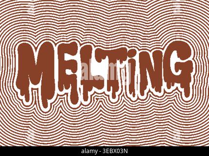 Brown dripping text spells melting over a psychedelic wavy line background in vector style Stock Vector