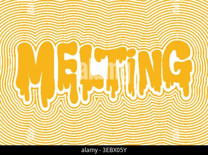 Bold yellow dripping typography sits centered against a background of concentric orange wavy lines Stock Vector