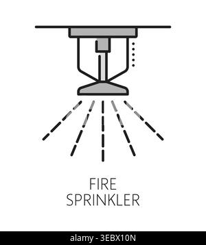 Home security fire sprinkler color line icon or label. Fire extinguish system thin line vector sign, home security technology line pictogram. House safety symbol or icon with fire water sprinkler Stock Vector