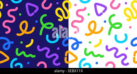 Kids squiggle seamless pattern background with abstract shapes. vector dynamic arrangement of scribbles, doodles, curls or twists. Zigzags, swirls and loops for wallpaper, textile print or backdrop Stock Vector