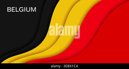 Paper cut national flag of Belgium, vector red black and yellow Belgian papercut banner. Layered wavy stripes in the national colors with lettering. Vector flag for national day celebrations Stock Vector