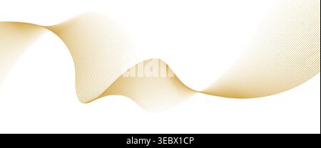 Golden line waves, wavy ribbon swoosh background. Elegant vector gold flowing abstract splash bg made of thin curve lines, conveying motion, energy and dynamic movement for luxury presentations Stock Vector