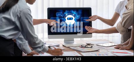 Chatbot software application for brisk online business that automatically reply to customer questions Stock Photo