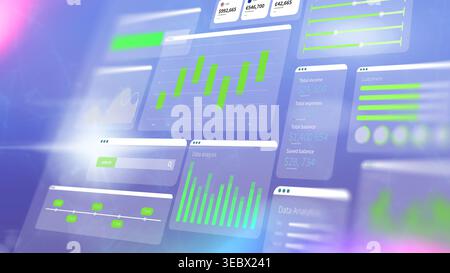 A digital display shows various charts and graphs for business data with input options for analysis Stock Photo