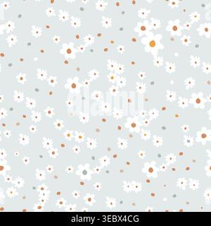 Cute daisies pattern green bakcground seamless fabric design pattern Stock Vector