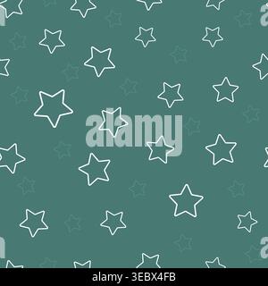 White star with green background. Seamless fabric design pattern Stock Vector