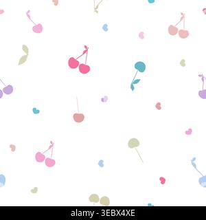 Colorful cherry and hearts seamless fabric design pattern Stock Vector