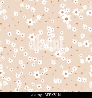 Cute daisies pattern nature light brown bcakground Stock Vector