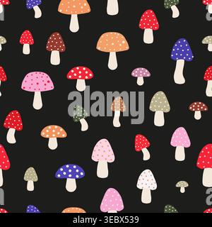Cute colorful mushrooms seamless fabric design pattern Stock Photo