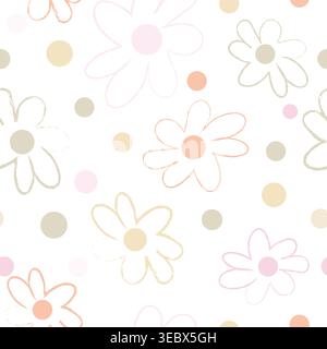 Cute doodle flowers and dots seamless fabric design pattern II Stock Vector