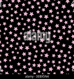 Pink stars black background seamless fabric design pattern Stock Vector