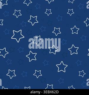 White star with dark blue background. Seamless fabric design pattern Stock Vector