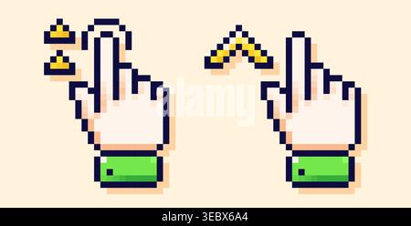 Swipe up pixel art gestures with different arrows. Stock Vector