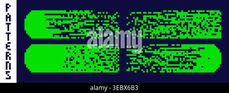 Four pixel art green rectangular patterns. Stock Vector