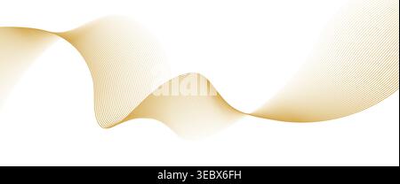 Golden line waves, wavy ribbon swoosh background. Elegant vector gold flowing abstract splash bg made of thin curve lines, conveying motion, energy and dynamic movement for luxury presentations Stock Vector
