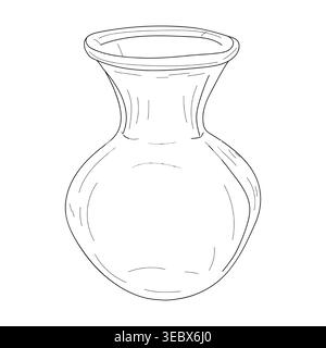 A glass vase for flowers or a clay jug for milk, a hand-drawn sketch. Vector illustration. A simple linear drawing of kitchen utensils is isolated on Stock Vector