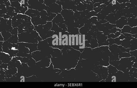 Close-up of cracked dark surface with irregular white lines forming abstract fractured texture, resembling dried earth or aged paint Stock Vector