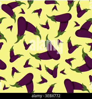 Hand drawn eggplant seamless pattern. Seamless pattern of eggplant doodle illustration background. Eggplant vegetable pattern background Stock Vector