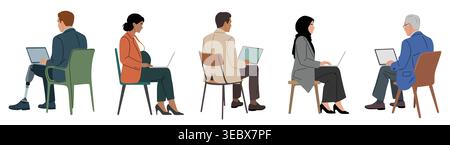 Inclusive rear view set with diverse professionals Stock Vector