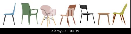 Colorful different chairs line up in a row Stock Vector