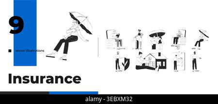 Insurance lifestyle and protection outline illustrations bundle Stock Vector