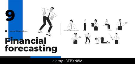 Diverse business people emotions and poses outline illustrations bundle Stock Vector