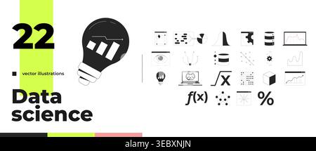 Data science analytics and visualization outline illustrations bundle Stock Vector